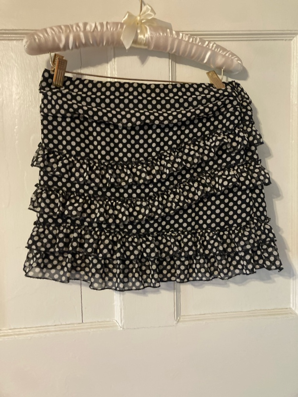 Black and White Polka Dot Ruffle Mini Skirt - Women